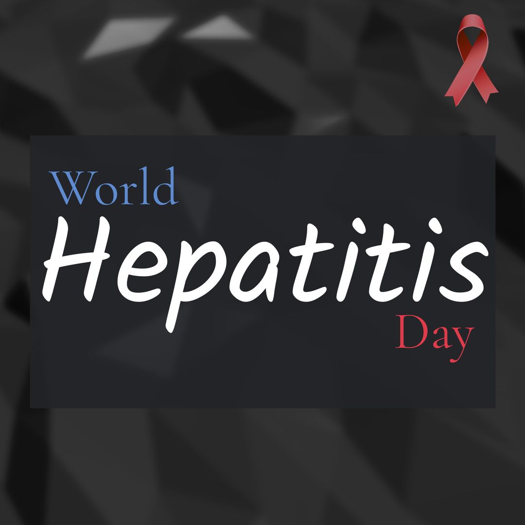 World Hepatitis Day Awareness Graphic with Red Ribbon on Dark Background