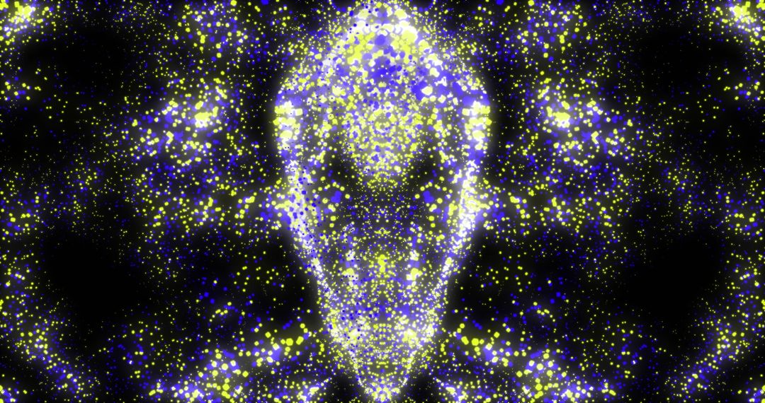 Abstract Digital Art with Vibrant Neon Shapes on Dark Background