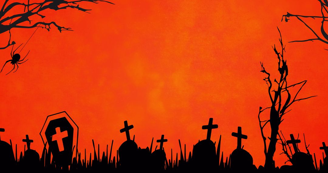 Spooky Halloween Cemetery Silhouette on Orange Background - Free Images, Stock Photos and Pictures on Pikwizard.com