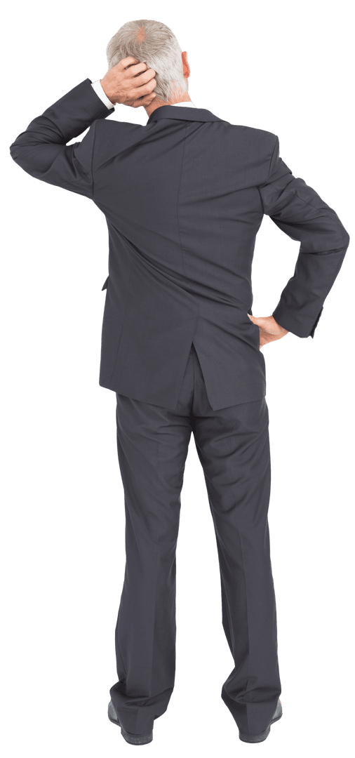 Confused Mature Businessman Rear View Transparent Background