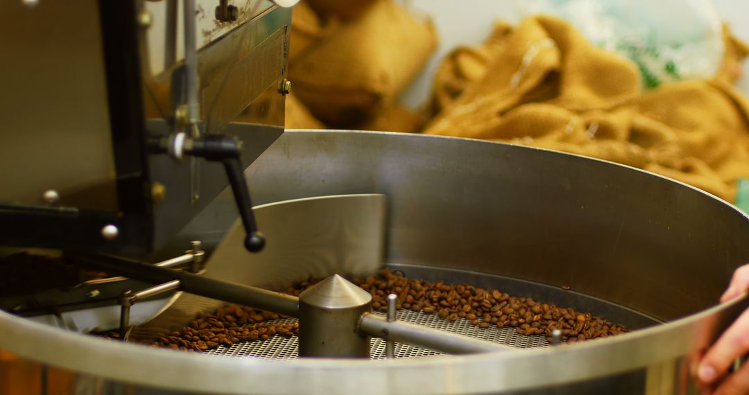 Coffee Beans Roasting Machine Close-Up in Production Facility - Free Images, Stock Photos and Pictures on Pikwizard.com