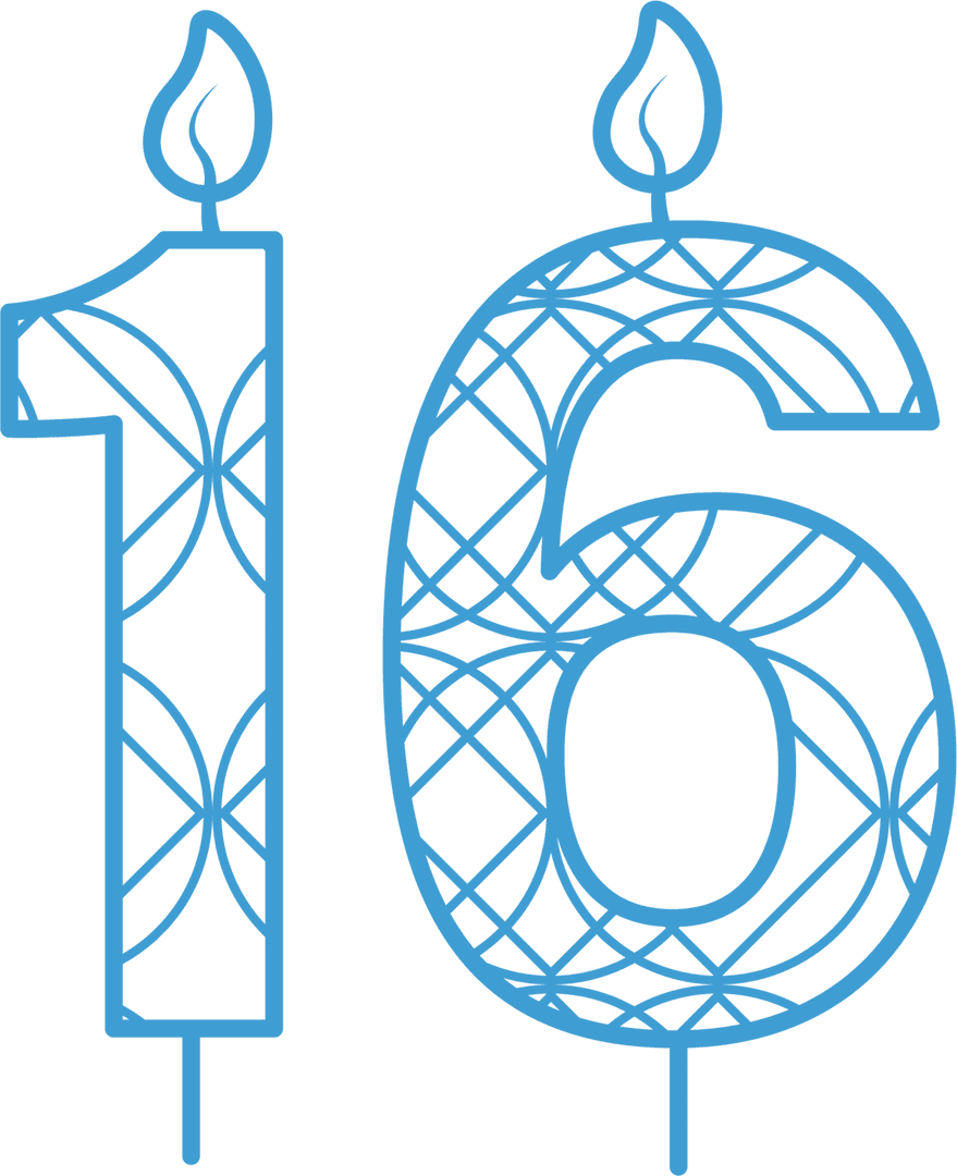 Blue Patterned Sixteenth Birthday Candle Illustration Transparent