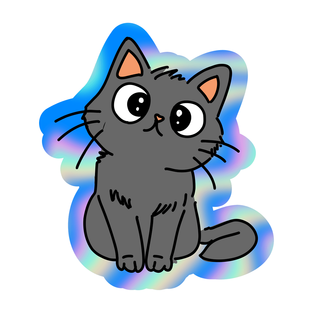 Gray Cartoon Cat with Pastel Halo on Transparent Background