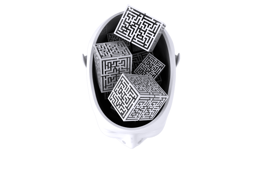 Transparent Brain With Floating Maze Cubes Symbolizing Complex Consciousness - Download Free Stock Images Pikwizard.com