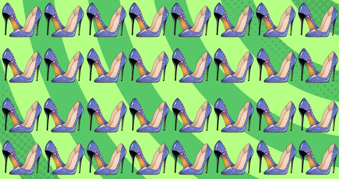 Trendy Blue High Heels on Vibrant Green Background Patterned - Free Images, Stock Photos and Pictures on Pikwizard.com