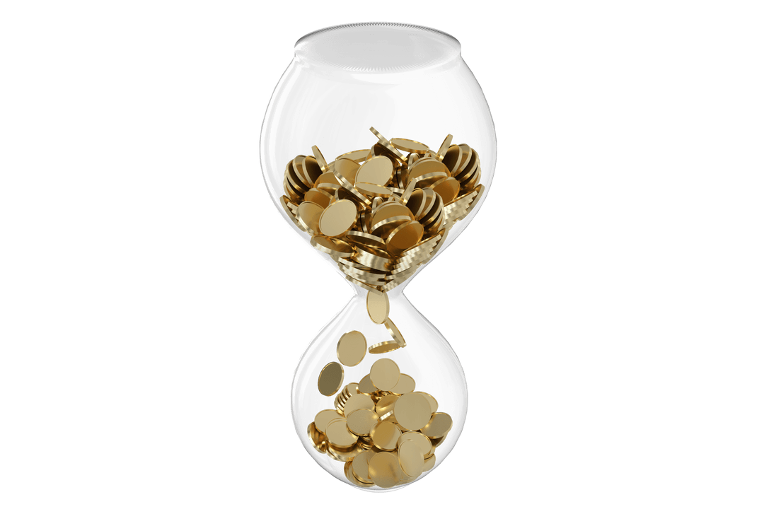 Transparent Hourglass with Falling Gold Coins for Financial Concepts