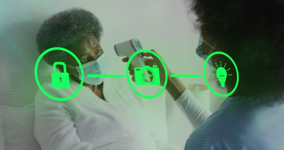 Nurse Checking Patient's Temperature in Digital Health Concept