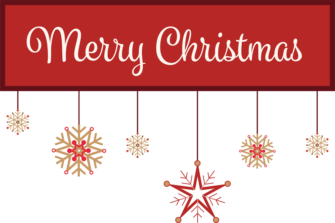 Merry Christmas Text with Hanging Snowflakes on Transparent Background