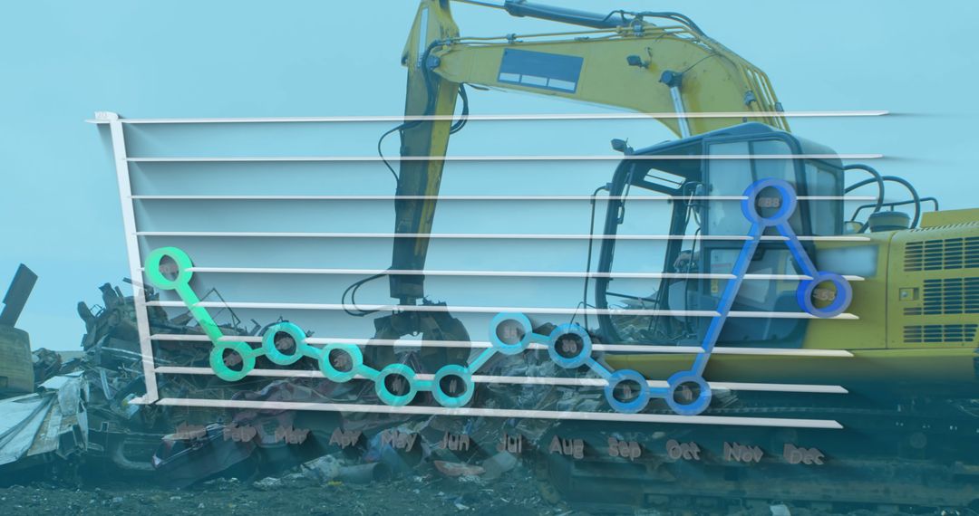Excavator in Rubbish Dump with Overlay Graph Analyzing Data Trends