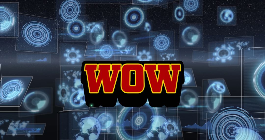 Wow Text with Futuristic Data Processing Background