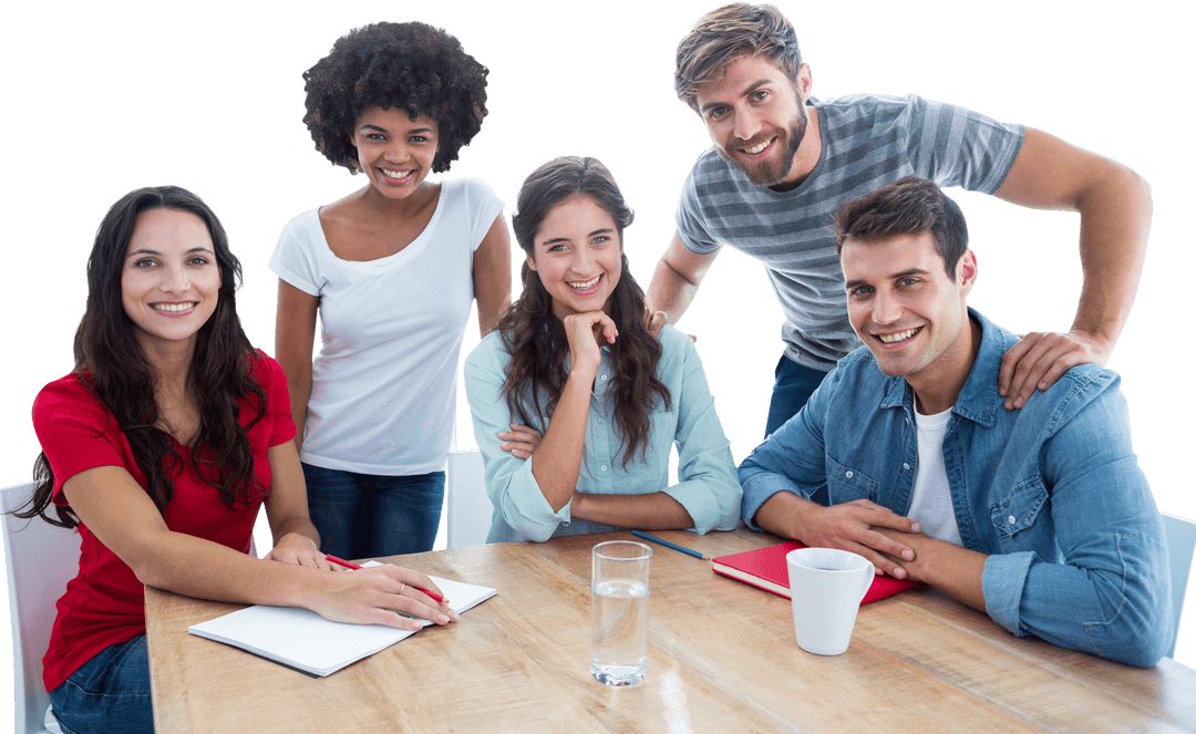 Transparent Enthusiastic Diverse Team Collaborating at Office Desk