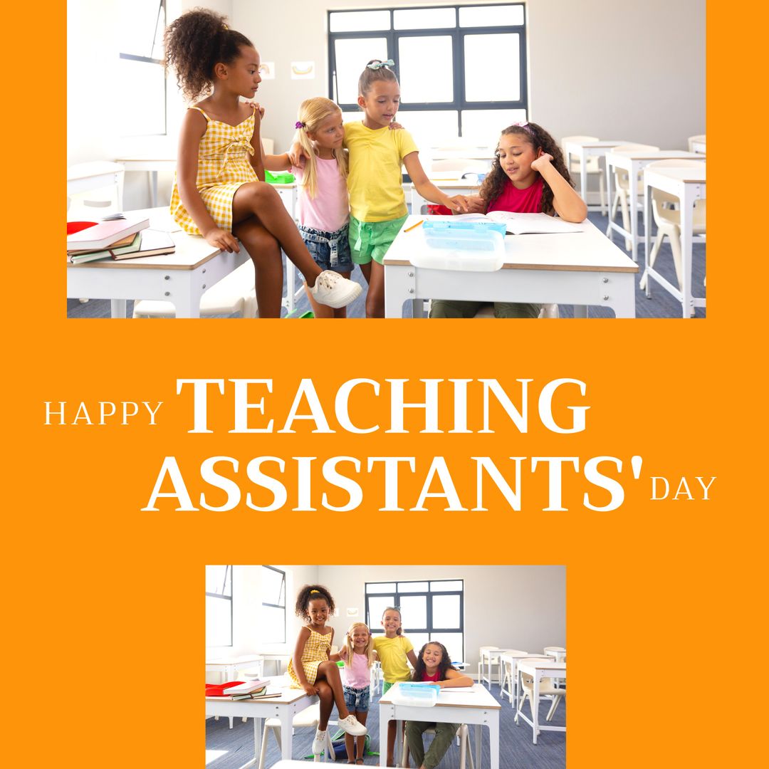 Happy Teaching Assistants' Day Celebration with Multiracial Students in Classroom