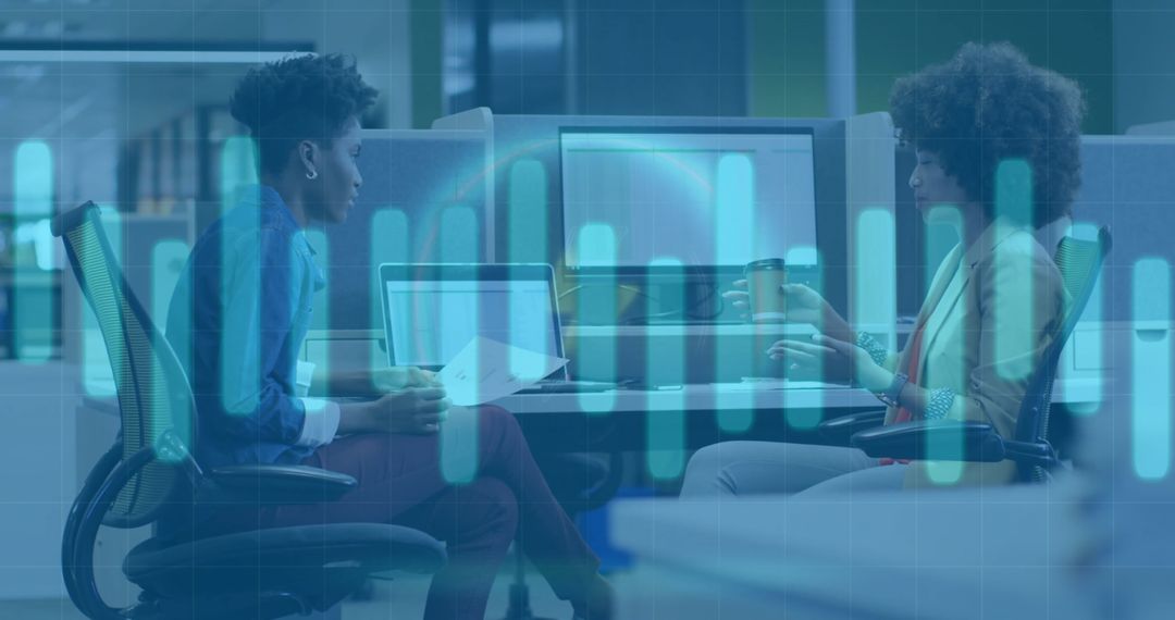 Diverse Team Collaborating with Digital Financial Analytics Overlay