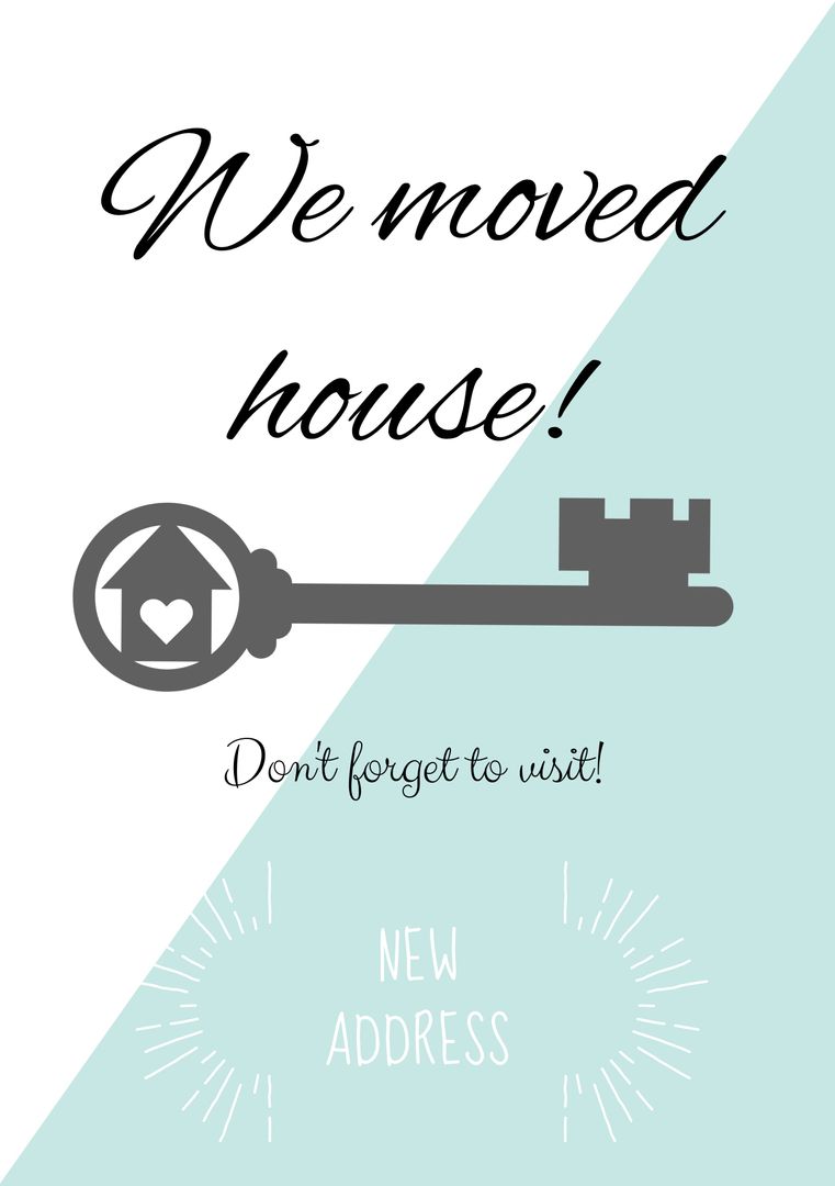 Change of address announcement with key and heart symbol