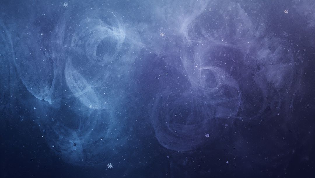 Swirling Cosmic Nebula Mist Featuring Snowflakes and Starfield in Blue Violet Gradient
