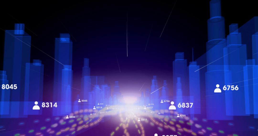Futuristic Metaverse City with User Engagment Statistics