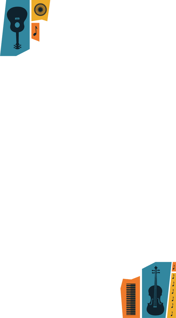 Vibrant Music Instrument Icons on Transparent Background