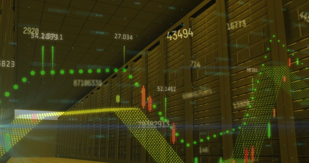 Digital Financial Data Display in Modern Server Room