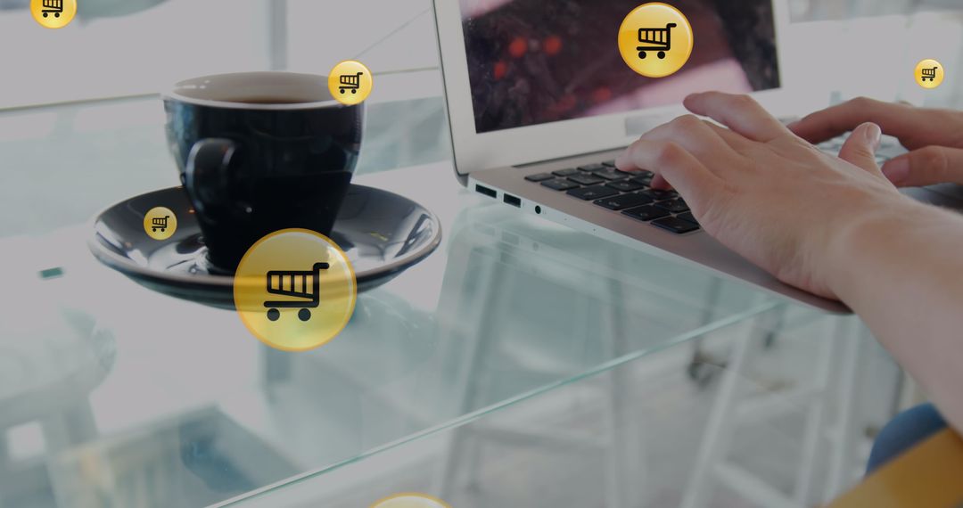 Online Shopping Concept with Laptop and Coffee in Office