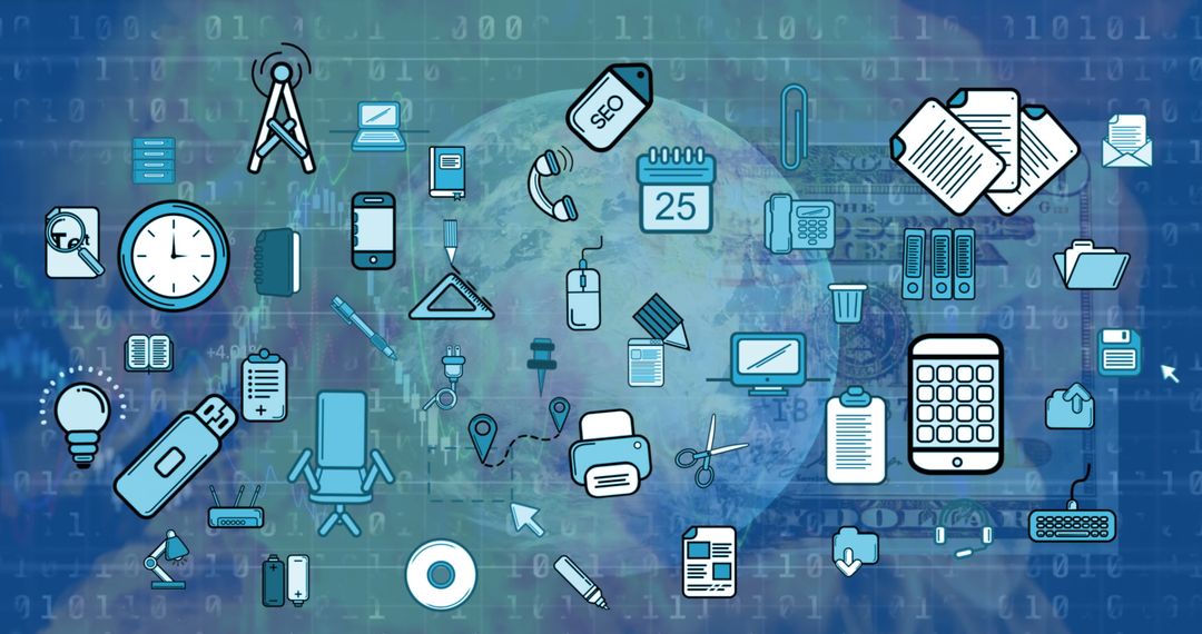 Global Technology Network with Financial and Digital Icons