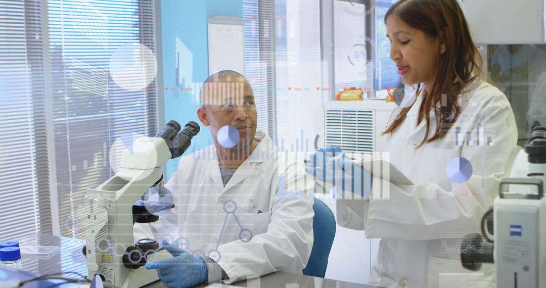 Diverse Scientists Collaborating with Digital Financial Data