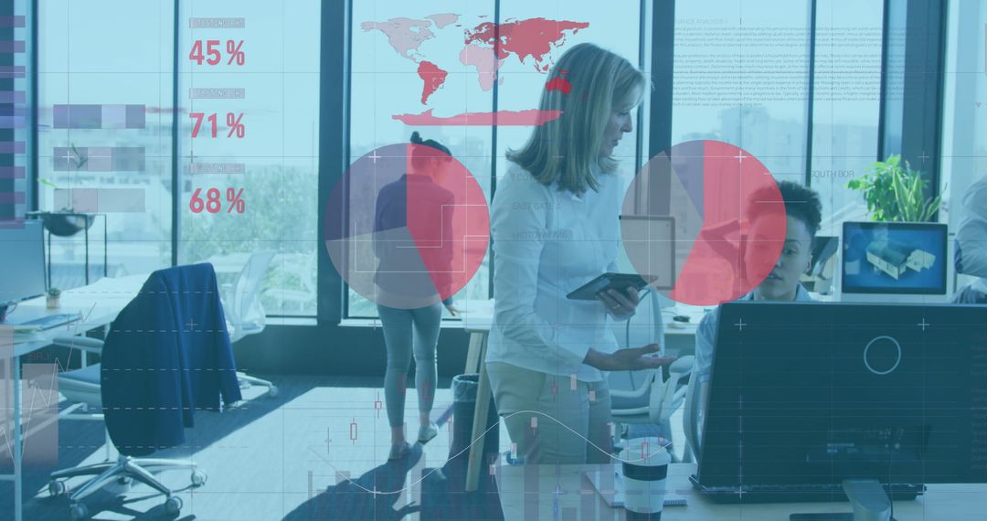 Digital Composite Business Infographic with Diverse Professional Team