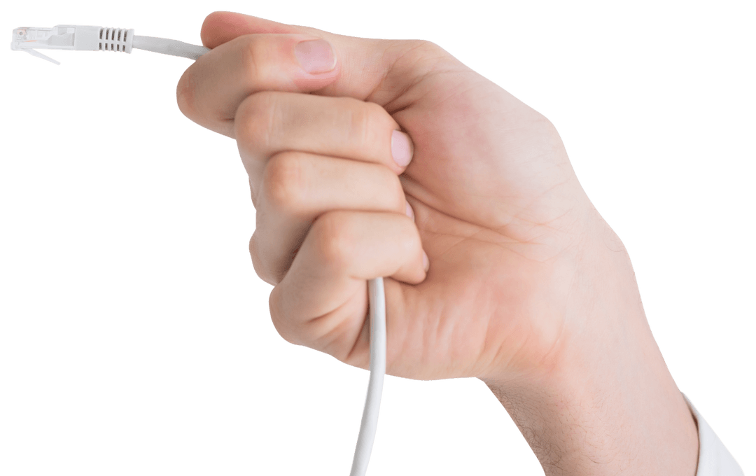 Hand Holding White Ethernet Cable on Transparent Background