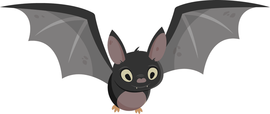 Cute Cartoon Bat with Outstretched Wings on Transparent