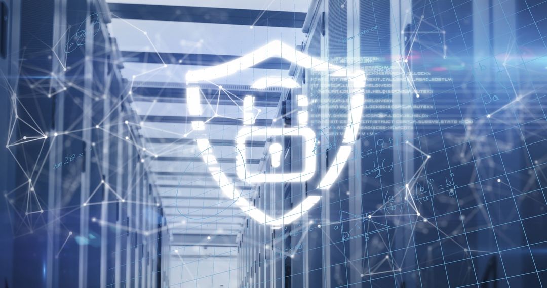 Futuristic Data Center with Holographic Cybersecurity Display