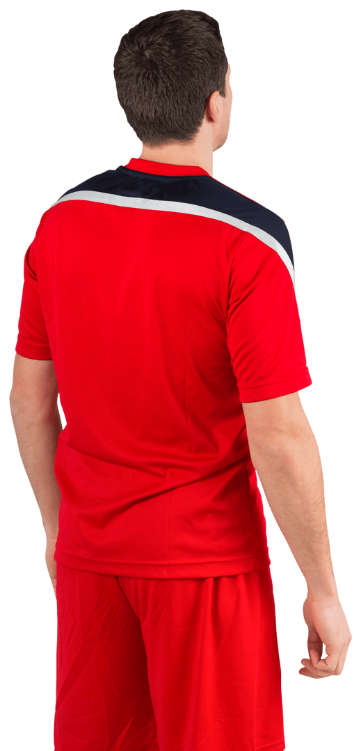 Football Player Wearing Vibrant Red Sportswear with Dynamic Pose Transparent Background