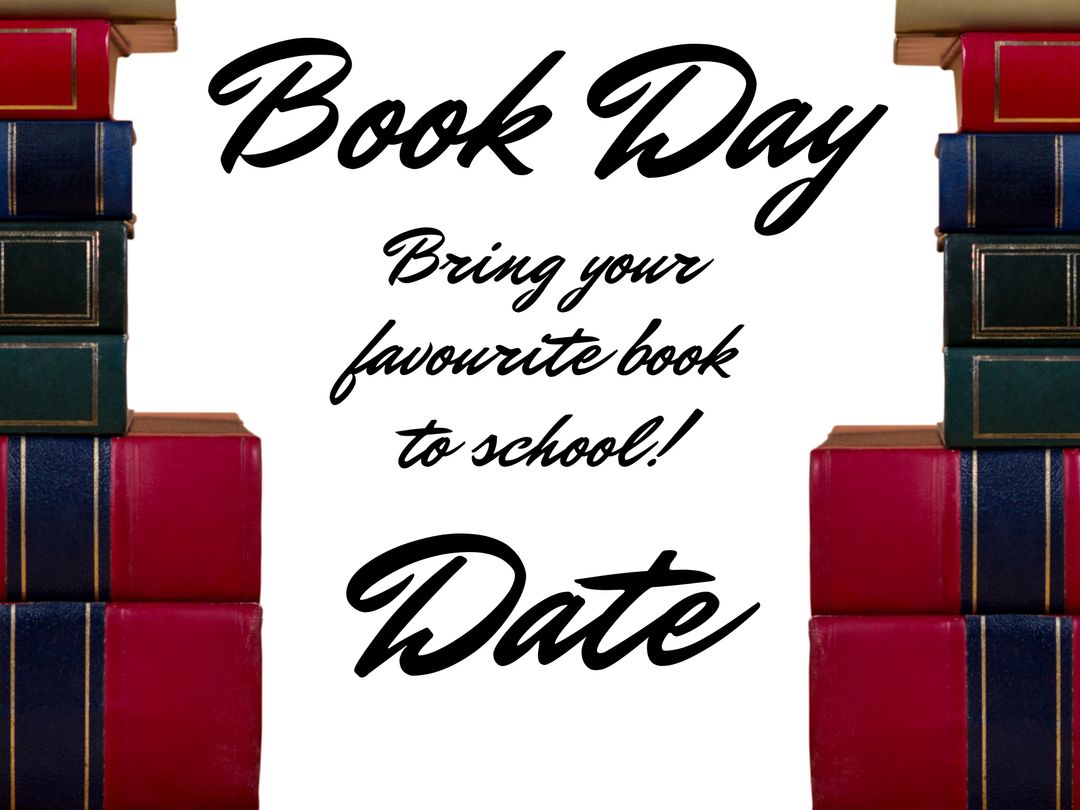 School Book Day Event Invitation with Stacked Books