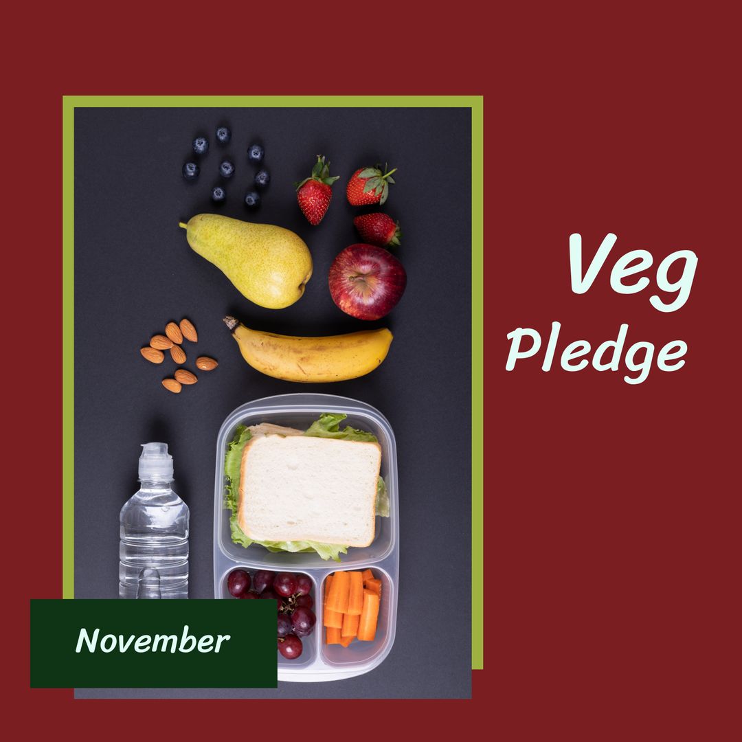 Vegetarian Pledge Lunchbox with Fresh Fruits and Water for November Challenge
