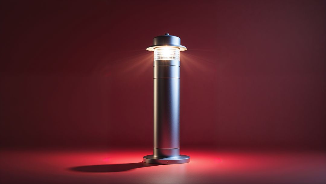 Modern Metallic Lamp Casting Ambient Light on Red Background