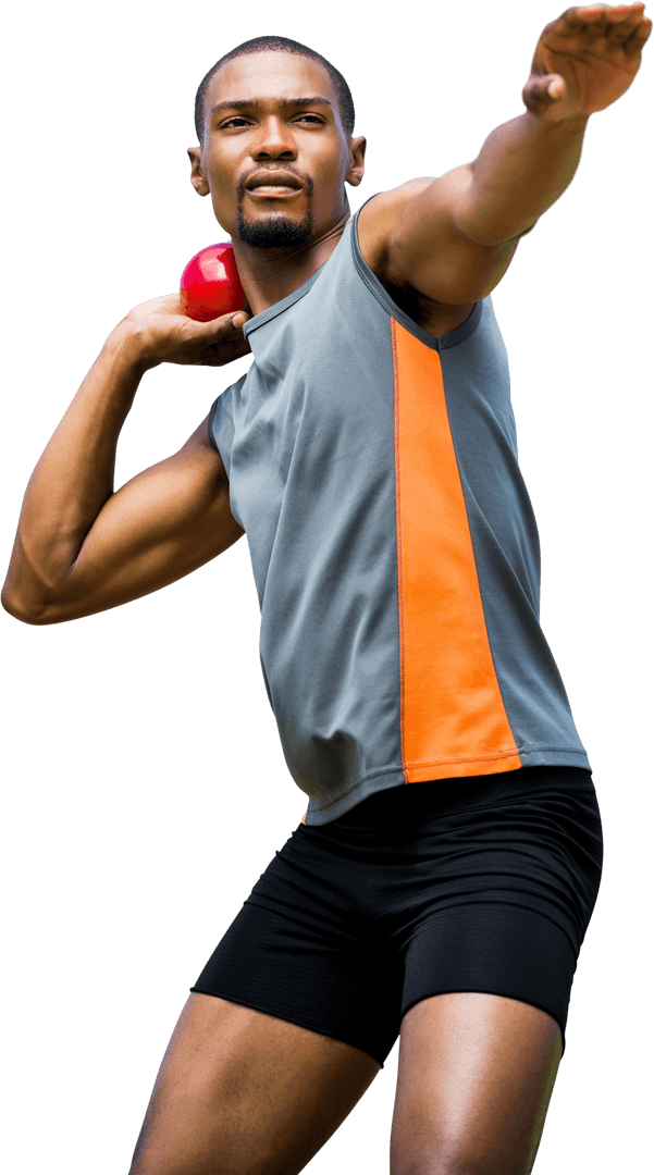 Determined Athlete Preparing Shot Put Throw on Transparent Background