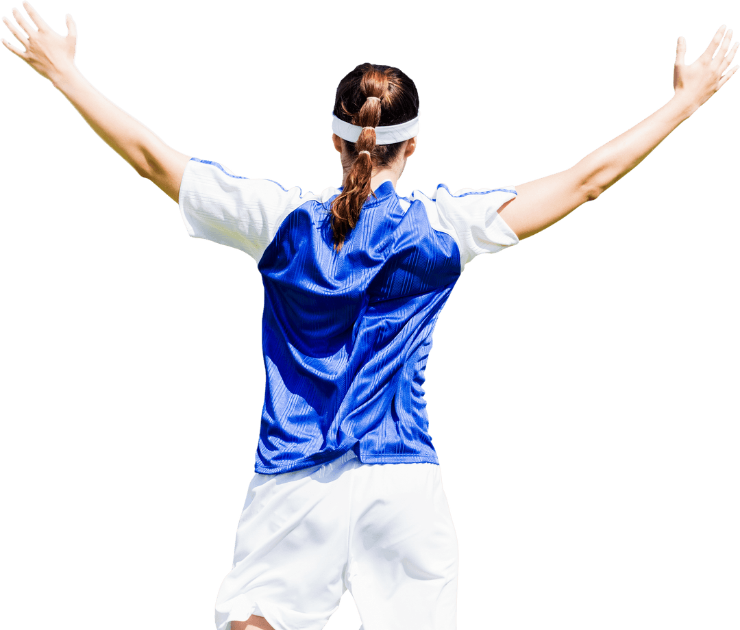 Back View Sportswoman Cheering Win Transparent Background