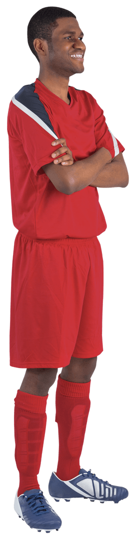 Smiling Athlete in Full Football Kit with Transparent Background