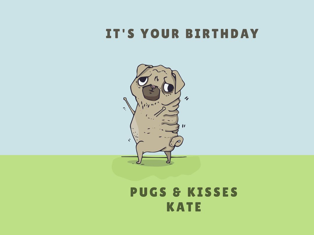 Adorable Pug Illustration with Birthday Greeting