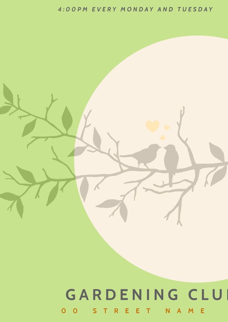 Silhouetted Birds on Branch Promoting Local Gardening Club