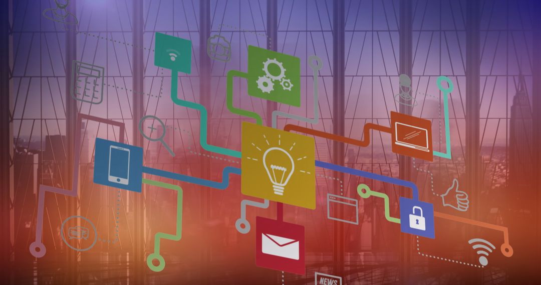 Digital Interface with Networking and Security Icons