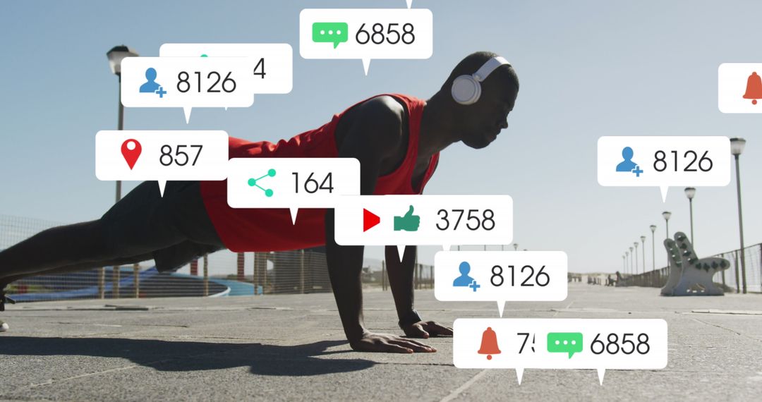 Push-Up Workout with Social Media Notifications Overlay