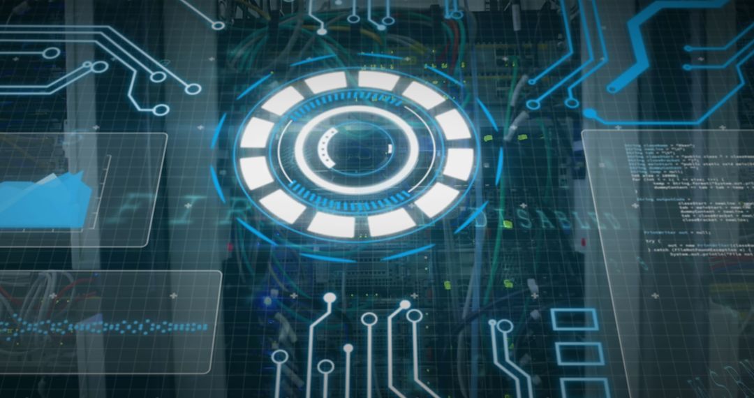 Digital Interface Over Server Room Depicting Data Processing