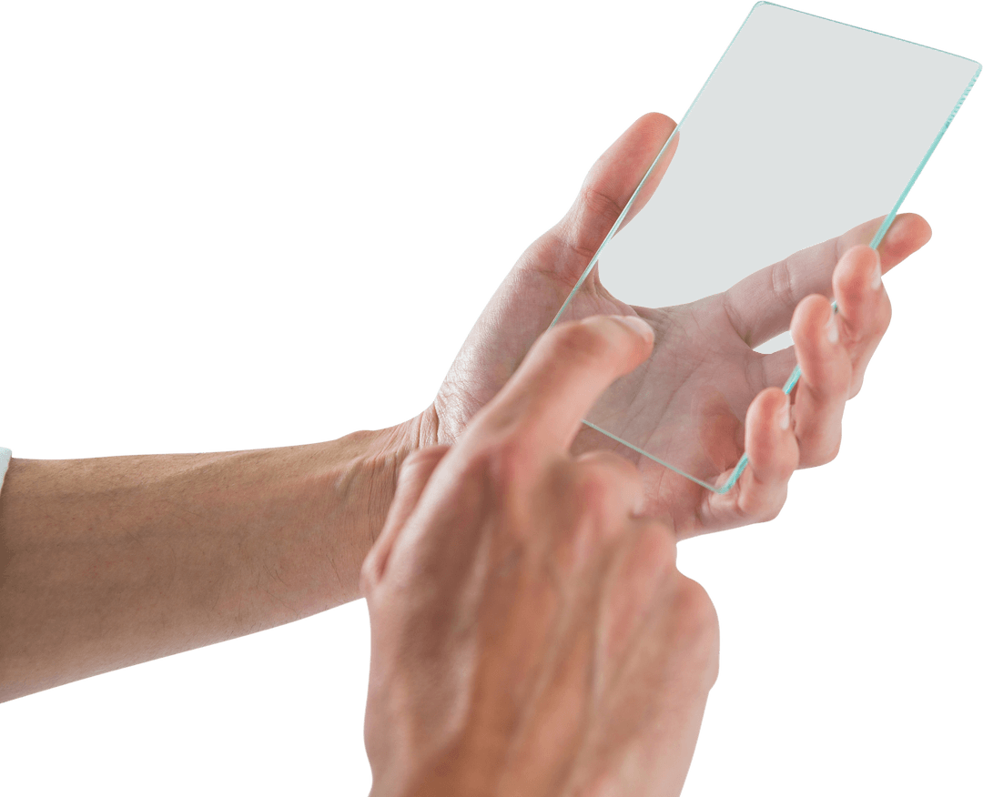 Hands Holding Transparent Glass With Futuristic UI