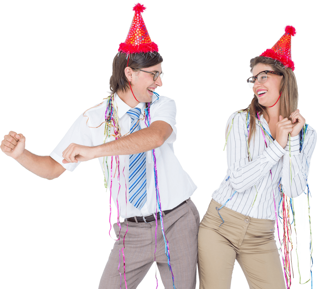 Transparent Partying Geeky Couple Celebrating Event Joyfully