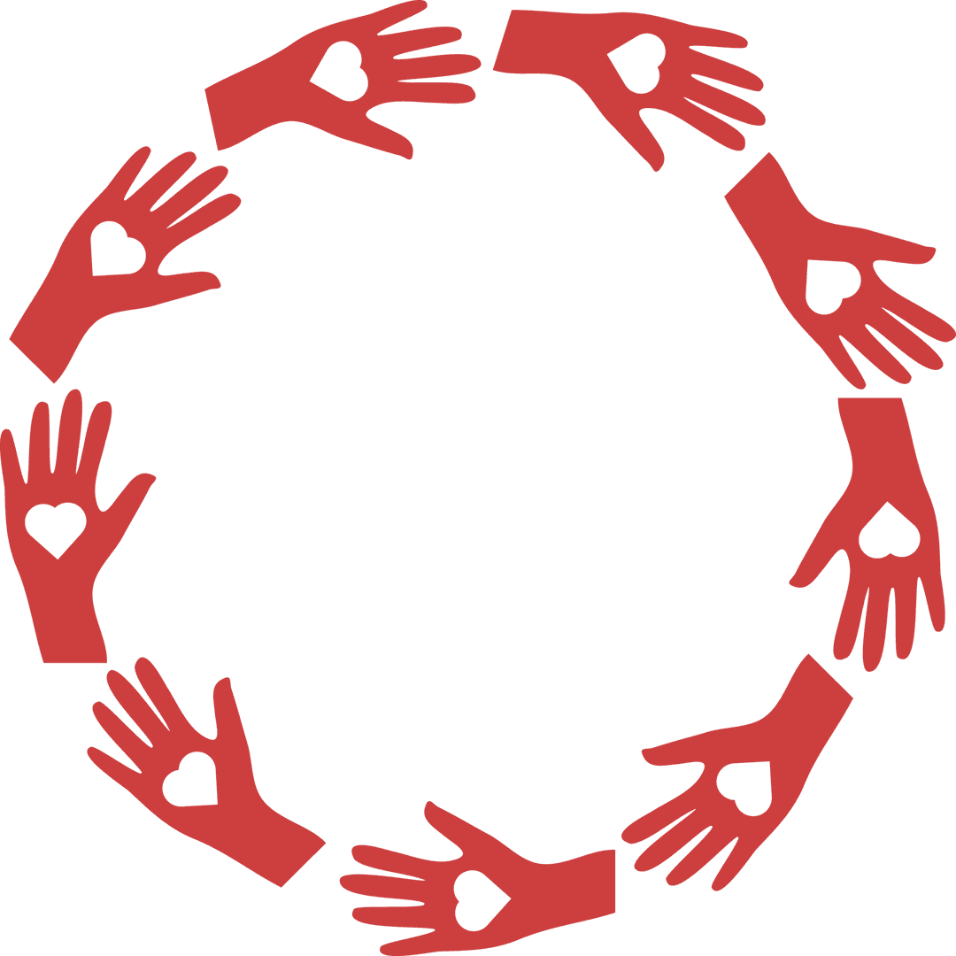 Circle of Red Hands with Hearts on Transparent Layer