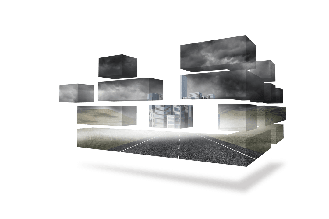 Surreal Transparent City on Abstract Digital Screen