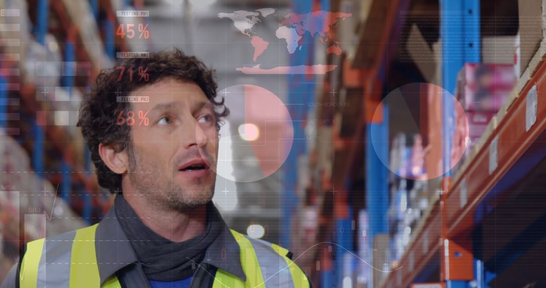 Warehouse Worker with Virtual Data Interface Overlays