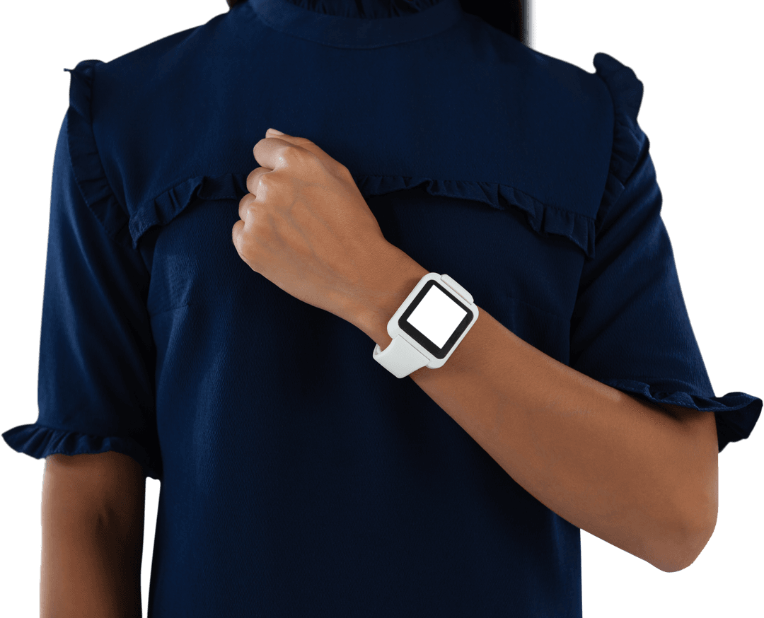 Women Checking Technology on Transparent Smartwatch Mockup