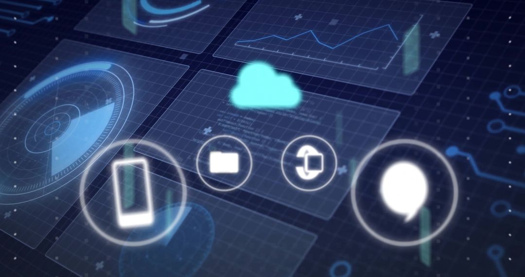 Futuristic Holographic Interface with UI Icons and Charts