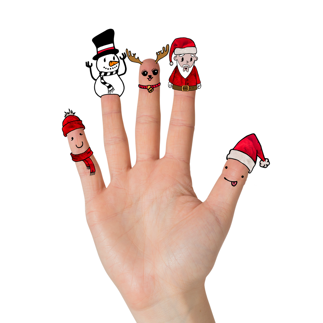 Hand with Christmas Puppets on Fingers Digital Illustration Transparent Background - Download Free Stock Images Pikwizard.com