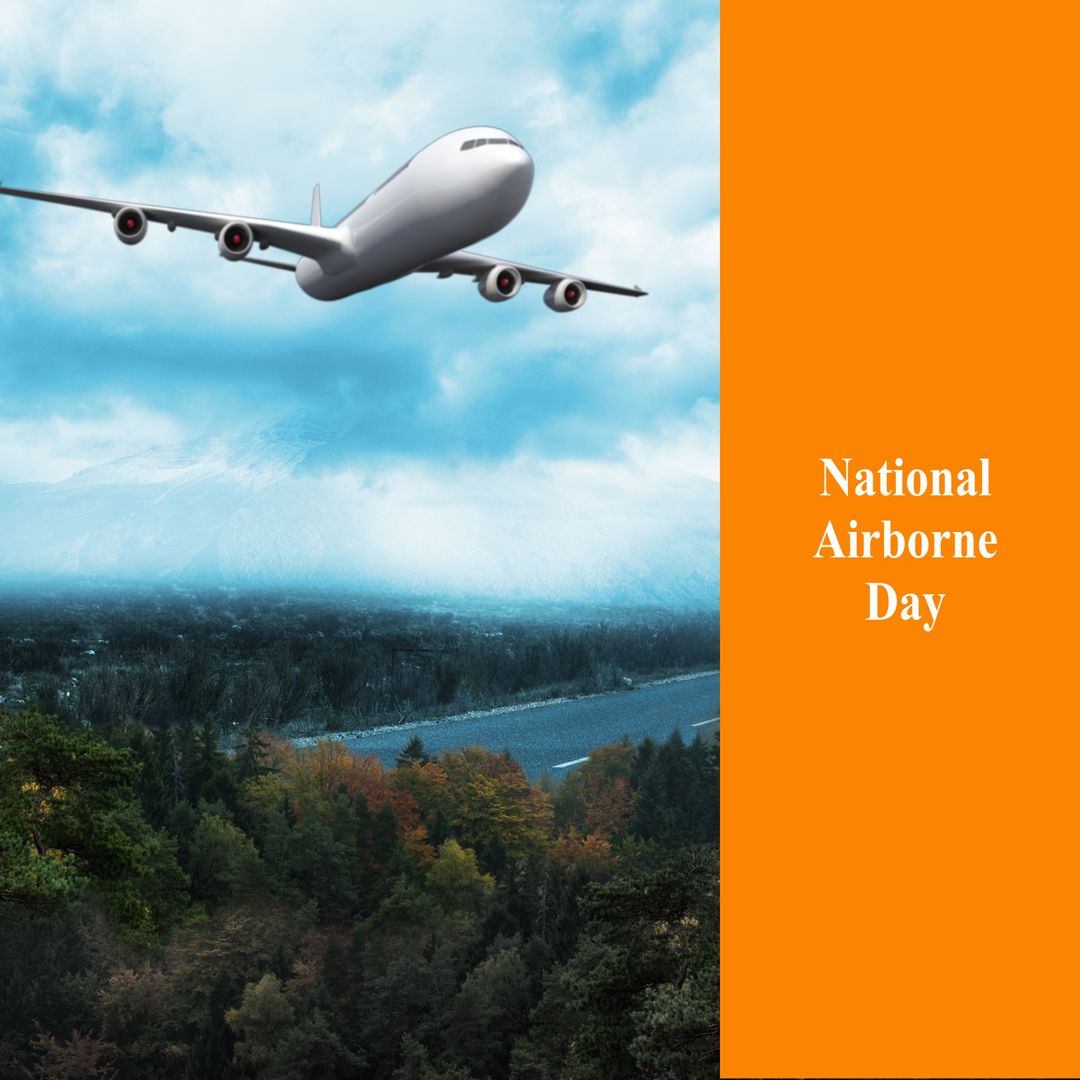 Airplane Flying Above Forest for National Airborne Day Celebration